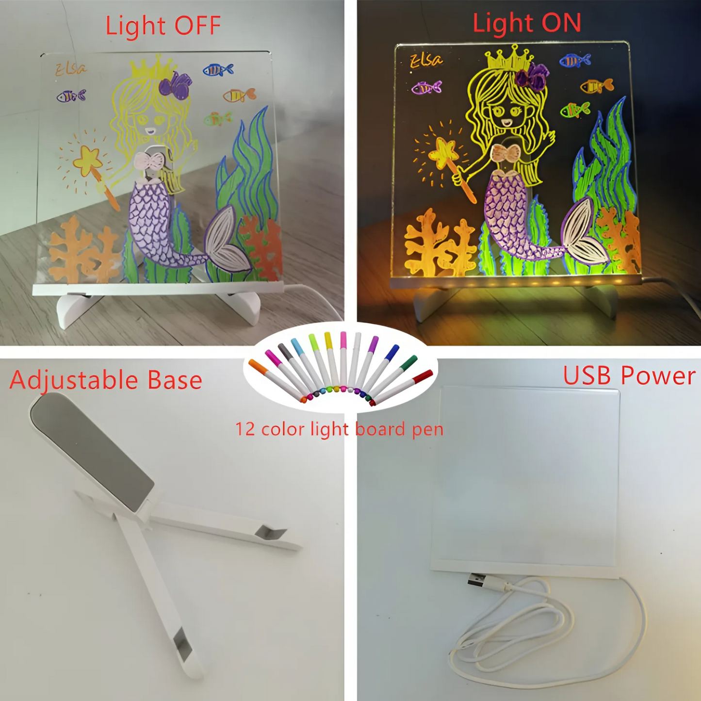 Drawing LED Night Lamp with 12 pens